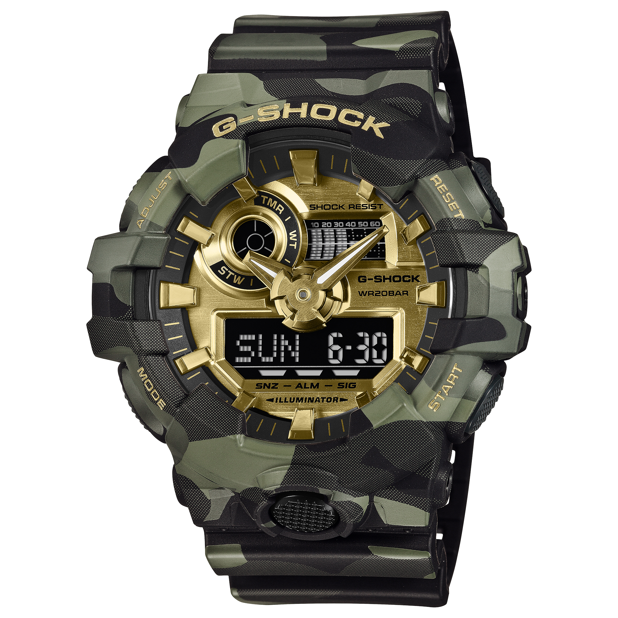 Casio G-SHOCK GA700CMG-3A Bold Camo Series Men's Watch – Green Camouflage & Gold Dial G-SHOCK Casio G-SHOCK GA700CMG-3A Bold Camo Series Men's Watch – Green Camouflage & Gold Dial G-SHOCK