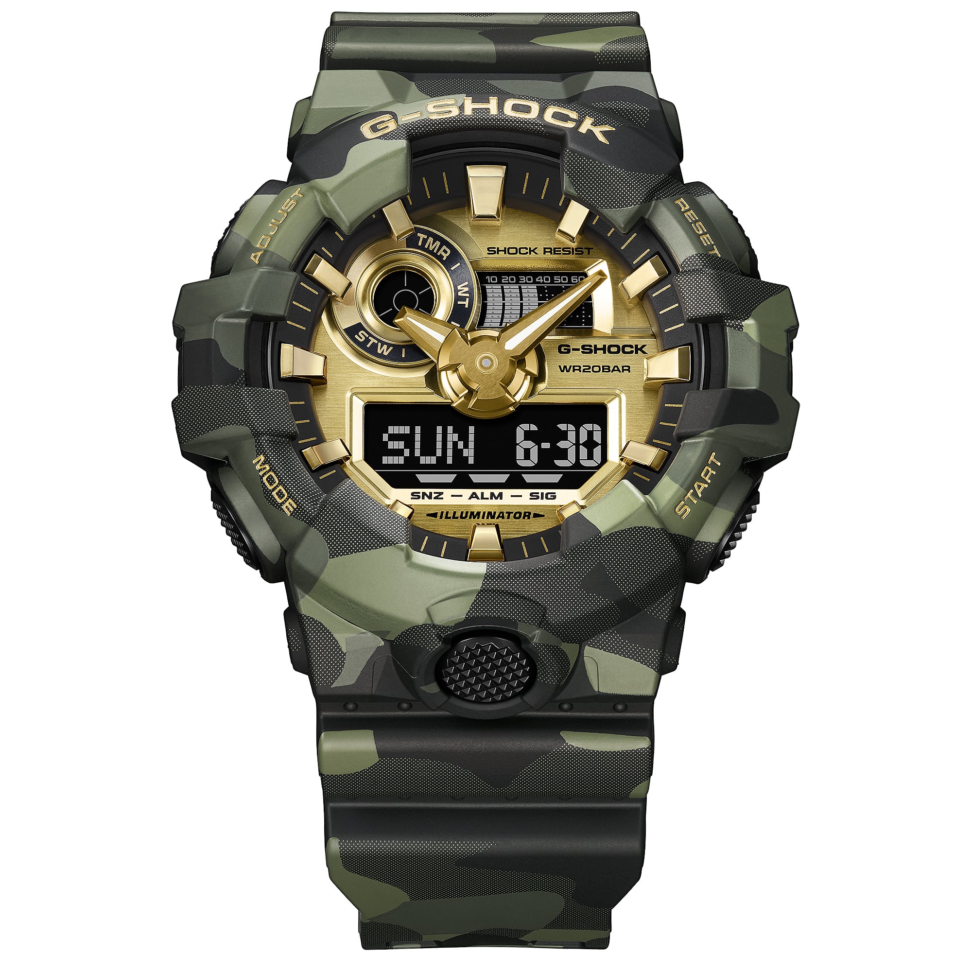 Casio G-SHOCK GA700CMG-3A Bold Camo Series Men's Watch – Green Camouflage & Gold Dial G-SHOCK Casio G-SHOCK GA700CMG-3A Bold Camo Series Men's Watch – Green Camouflage & Gold Dial G-SHOCK