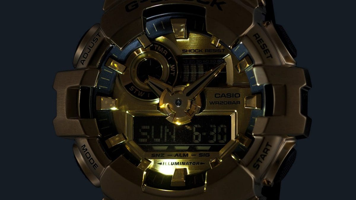 Casio G-Shock GM700G-9A Gold Stainless Steel Bezel Black Resin Strap Analog-Digital 200M Watch Seiko Casio G-Shock GM700G-9A Gold Stainless Steel Bezel Black Resin Strap Analog-Digital 200M Watch Seiko