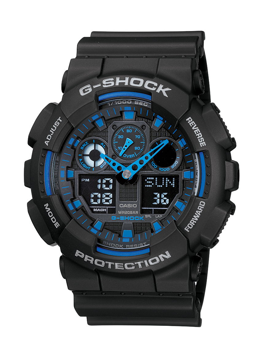 Casio G-Shock GA100-1A2 Men's Analog Digital Watch – Black & Blue | 200M Water Resistant G-SHOCK Casio G-Shock GA100-1A2 Men's Analog Digital Watch – Black & Blue | 200M Water Resistant G-SHOCK